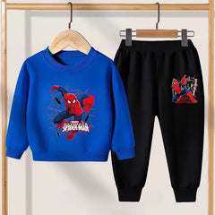 Disney Boys Casual Hoodies Sets Cartoon Spider-Man Printed Children's Pullover Long Pant 2 Piece Suit Autumn Kids Sweatsuit