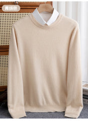Pure Wool Sweater Men's Autumn Winter O-Neck Pullovers Business Casual