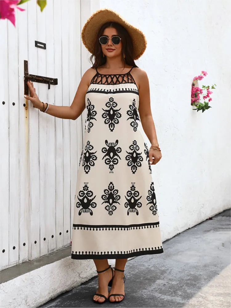 Plus Size Summer Sleeveless Slip Hollow Out Patchwork Dress Women Fashion
