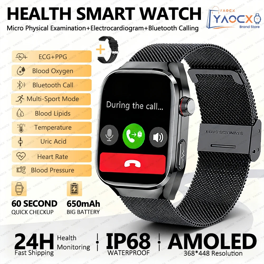2026 New AI Health Diagnosis Smart Watch Body Analysis Uric Acid Blood lipids ECG+PPG Blood pressure call Smart watch Men Women