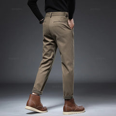 Autumn Winter Worsted Suit Pants Men Thick Business Classic Grey Khaki Woolen