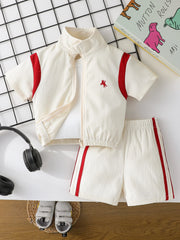 2Pcs Baby Boys Short Sleeve With Zipper Top & Pants Set Summer Outdoor Sports Clothes For 1-3Y Casual