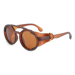 Sunglasses Men Women Classic Sun Glasses With Side Leather Round Eyewears