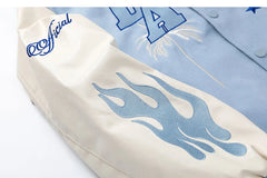 Letter Embroidery Men's Baseball Jacket Y2k Flame Leather Varsity Jacket Windbreaker