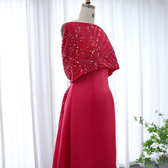 Homecoming Dresses: Off Shoulder Fuchsia Arabic Evening Dress with Cape for Women