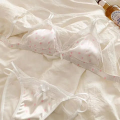 French Simple Lace Non-Underwire Triangle Cup Thin Bra Big Chest Small Top