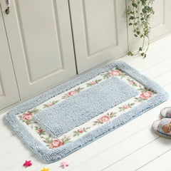 Pastoral Style Rose Flower Rug Shaggy Area Rugs Pattern Non Slip Water Absorption