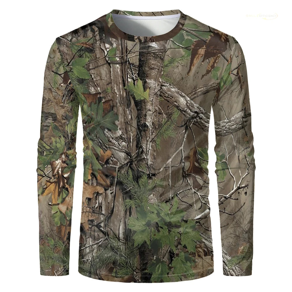 Camouflage Hunting T-Shirt Forest Print Men T Shirt Outdoor Sports Long Sleeve Trip Tactical Training Oversize Top Mens Clothing