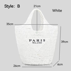 Women Fashion Striped Summer Beach Straw Knitting Shoulder Bag Hollow Out
