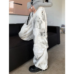 High Waist Women Tie Dyeing Jeans Hip-hop Style Vintage Streetwear Y2K Wide Leg Jean