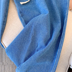Plus-size women's spring casual loose jeans overalls Blue 80% cotton 20% polyester pants