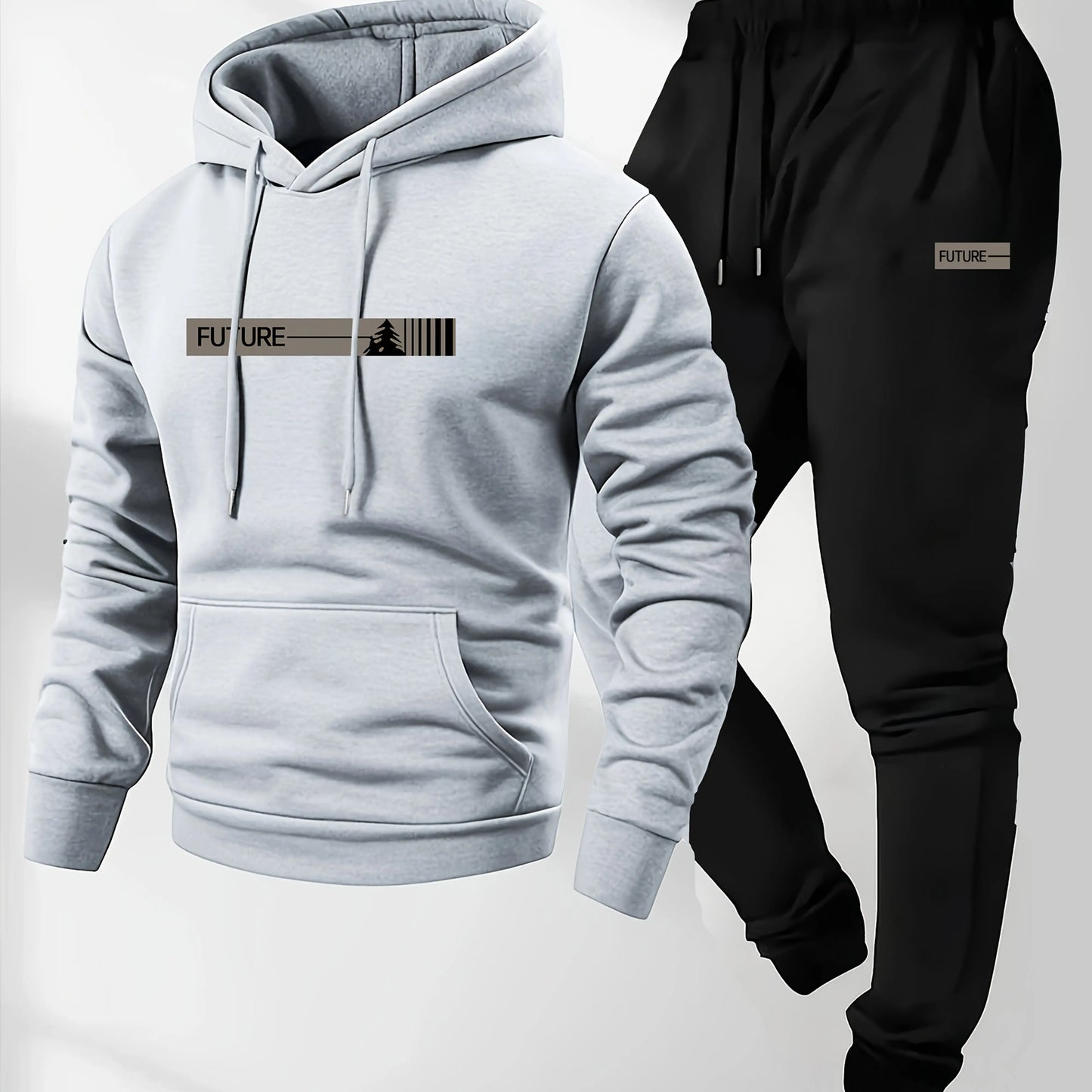 Men's two-piece set casual long-sleeved hooded sweatshirt and sports pants outfit suitable for winter and autumn Sports outfit