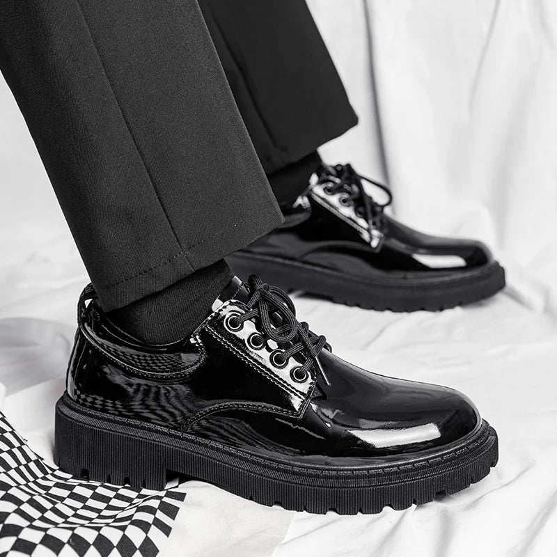 Classic Black Outdoor Walking Platform Dress Mens Leather Shoes