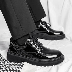 Classic Black Outdoor Walking Platform Dress Mens Leather Shoes