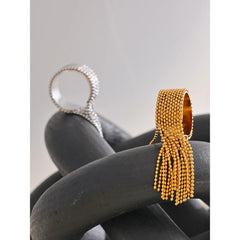 Statement Stainless Steel Chain Tassel Finger Ring Adjustable 18K PVD Plated