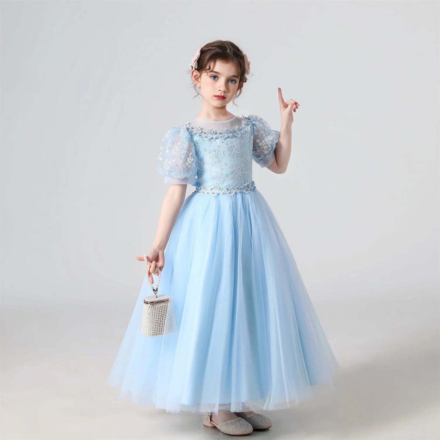 Girl Flower Dress Lace Embroidered Wedding Princess Dress Host Performance Costume Gown Christmas Party Evening Dresses