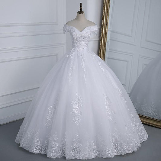 White Bridesmaid Dresses: Off The Shoulder Wedding Dress light Appliques Pearls