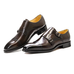 Luxury Men's Double Buckle Monk Strap Formal Shoes Genuine Leather Classic