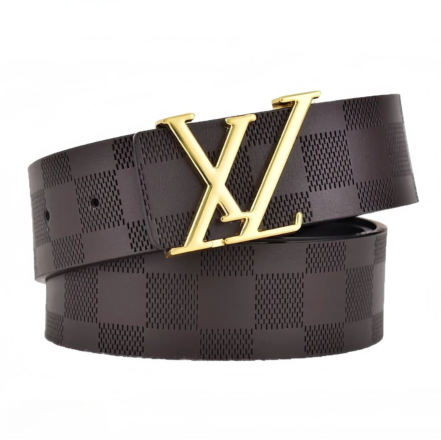 Light Luxury Mens Leather Belt Smooth Buckle Genuine Cowhide Perforated Pattern Fashion Trendy High End Versatile