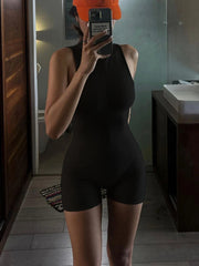 Yoga Jumpsuit Women's Leotard Sports Zipper Running Shorts Sleeveless Fitness Suit