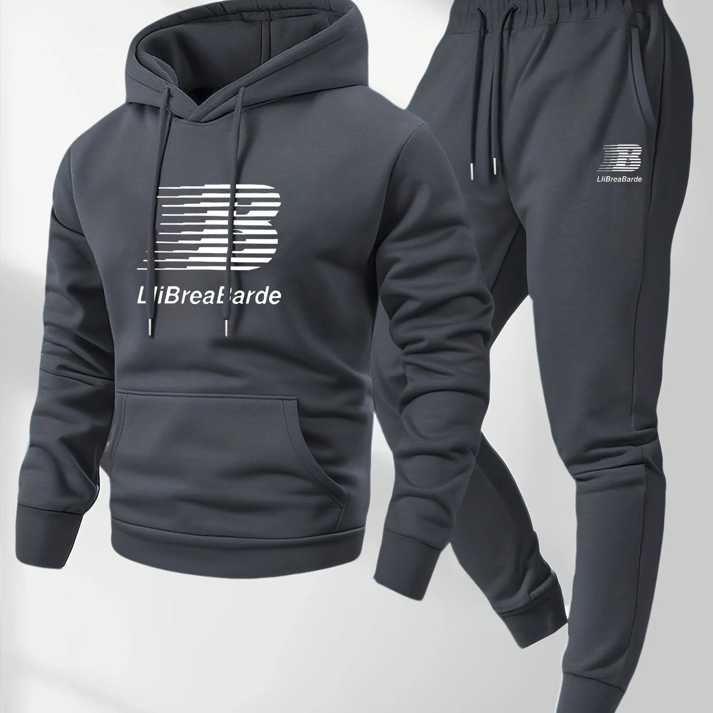 Men's Printed Letter Graphic Casual Hooded Sports Outfit Long Sleeve Pullover Slightly Elastic Suitable for Spring and Autumn