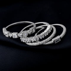 4 Pcs 925 Sterling Silver Wedding Band Solitaire Eternity Stacking Rings for Women
