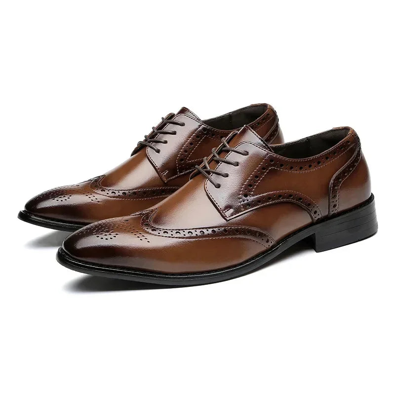 Genuine Leather Brogue Men Shoes 6CM Height Increase Formal Dress Shoes