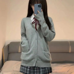 College Sweater Outerwear Cardigan JK Uniform Autumn Winter Japanese Solid