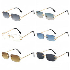 Sunglasses For Women Men Small Square Gold Frame Brand Design Tea Shades