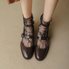 Krazing Pot Cow Leather Round Toe Med Heels Shoes Women