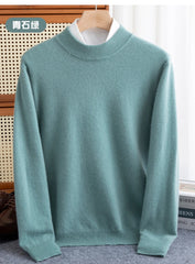 Fashion Men's 100% Wool Pullover Half-high Collar Sweater Autumn Winter Warm Top