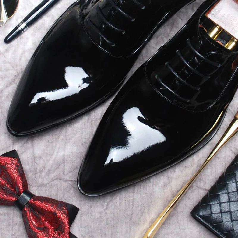 Pointed Toe Oxford Men Shoes Genuine Leather Fashion Patent Leather