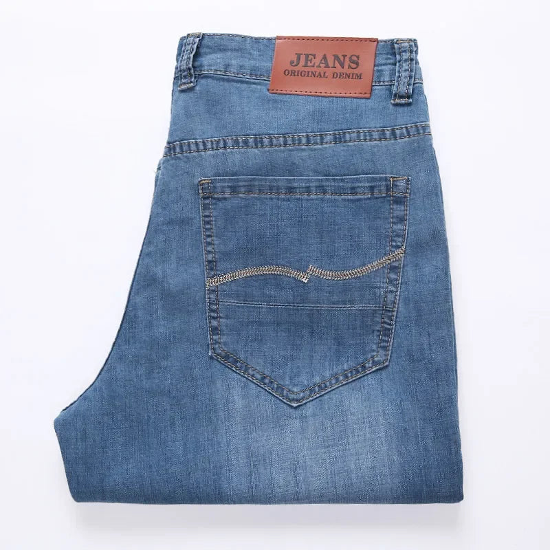 Summer Shorts Calf Length Trousers Plus Size 48 42 Men Denim Elastic Stretched Thin Jean Oversized Classic Straight Streetwear