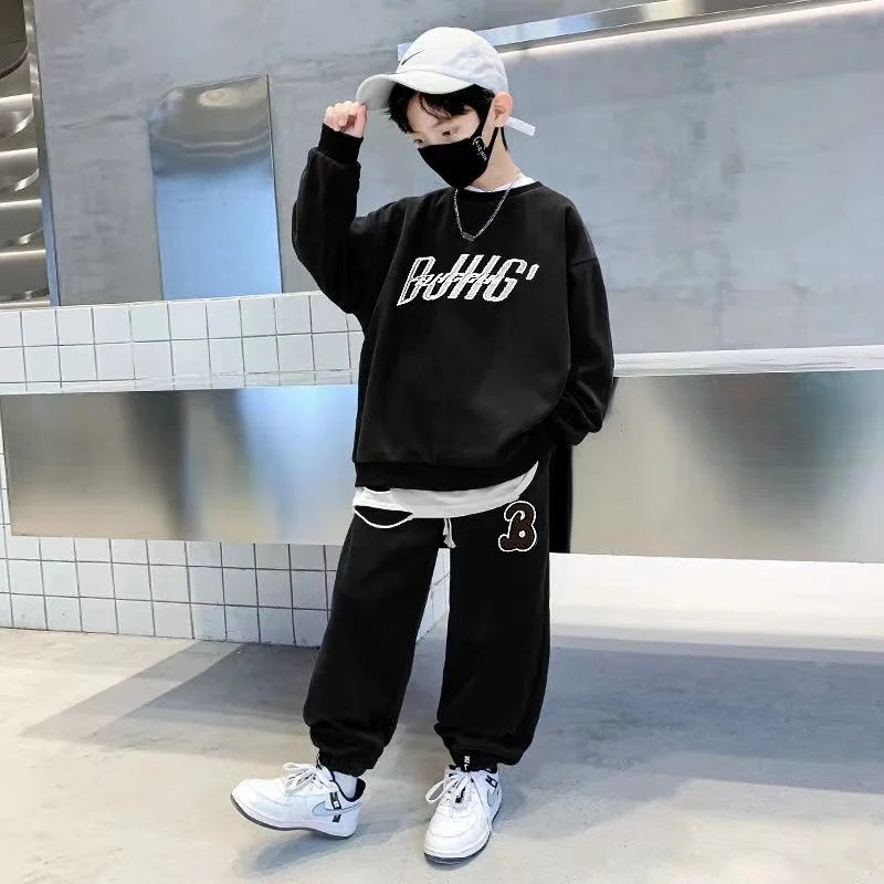 Autumn Children Boy Clothes Set Teenage Sweatshirts Pullover Top And Pants 2 Pieces Suit Fashion Letter Printed Tracksuits