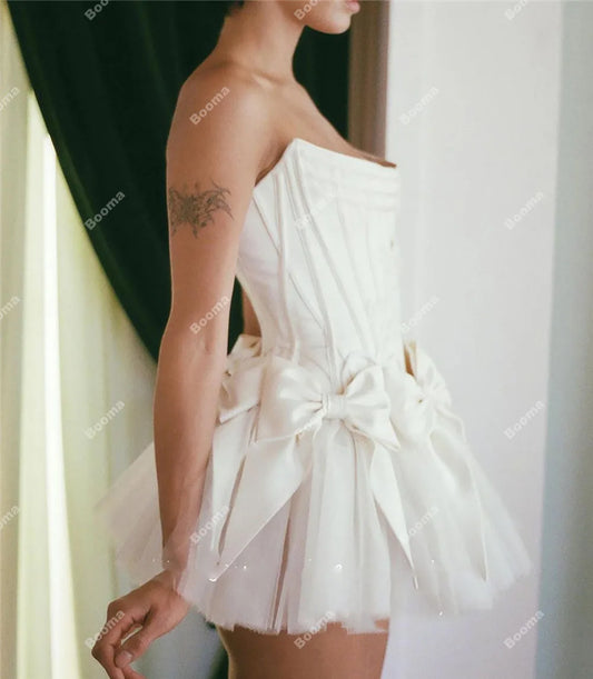 White Bridesmaid Dresses: Booma Princess Short Wedding Party Dresses Bow Front