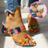Sandals Women Square Heels Summer Sandals Peep Toe Ladies Multi Colors Wedge