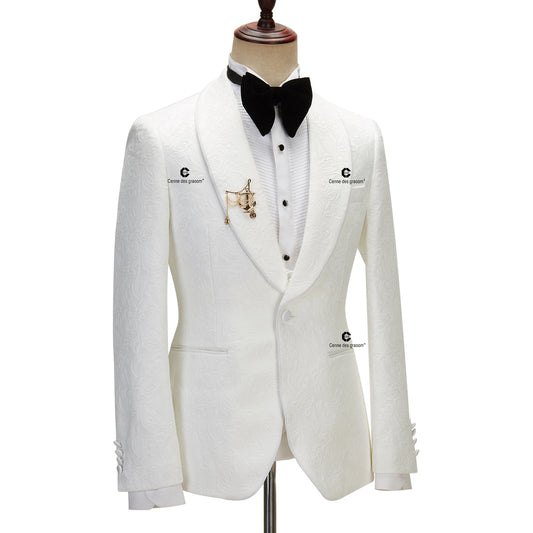 Tuxedo for Mens: Men's Suit for Wedding Ivory Paisley Jacket Tuxedo Black Pants