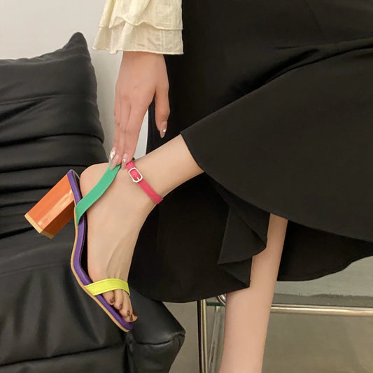 Fashion High Heel Sandals Square Toe Size Sandals Women Strap