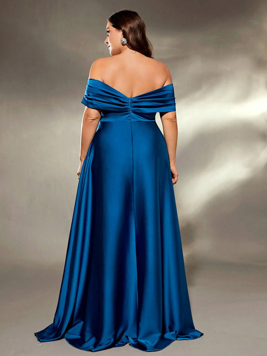 Mgiacy plus size Line neck irregular cross neck satin full skirt Evening gown Ball dress