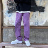 Korean Fashion Men Jeans Purple Green Loose Straight Vintage Casual Streetwear