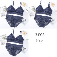 3 Piece Set Bra Lace Beauty Back Suit Underwear Gather Seamless