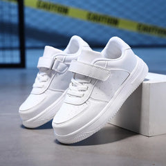 Children Shoes Boy Sneakers PU Leather Flat Comfortable Black White Casual Sneakers