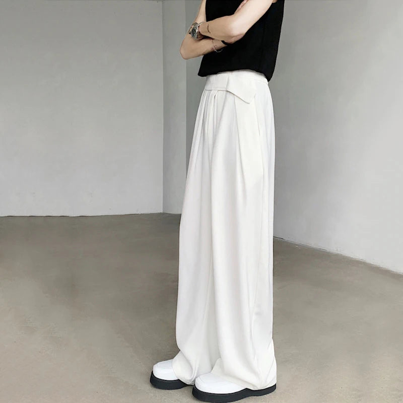 Summer Male Suit Pants Droop Solid Color Casual Straight Bottom Wide Leg