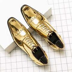 Male Golden Luxury Business Oxford Shoes Men Height Increase Patent Leather
