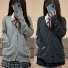 College Sweater Outerwear Cardigan JK Uniform Autumn Winter Japanese Solid