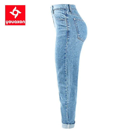 Cotton Vintage High Waist Mom Baggy Jeans Women`s Blue Denim Pants
