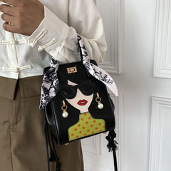 Beauty Glasses Handbags for Women PU Shoulder Bag Cute Scarf Purses