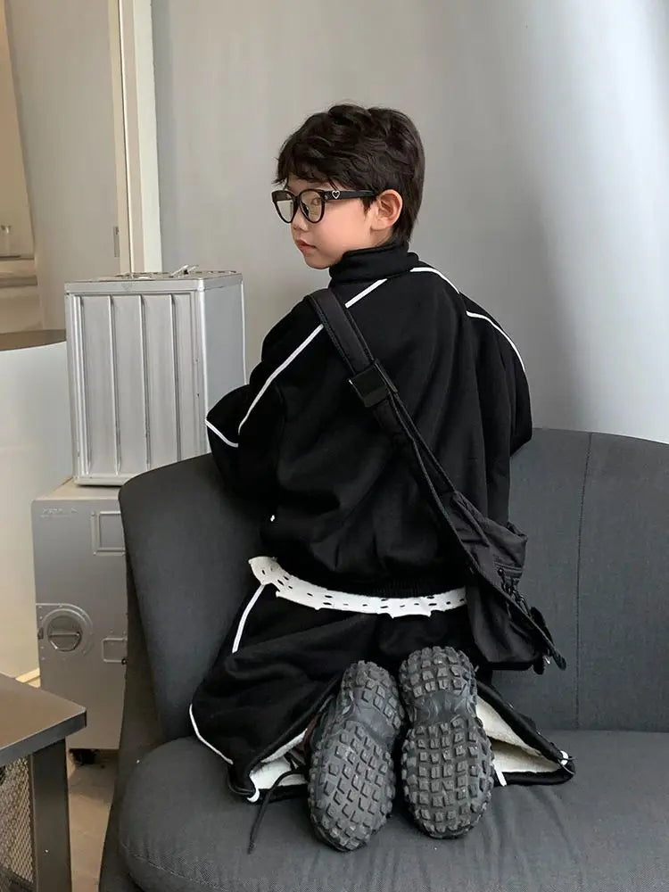 Autumn Winter Childrens Boys 2PCS Clothes Set Fleece Thickened Warm Pullovers Patchwork Pants Suit Toddler Boy Outfits