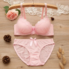 Girl Sweet Wireless Bra Lace Bows Underwear Sets Breathable Small Breast Bralette