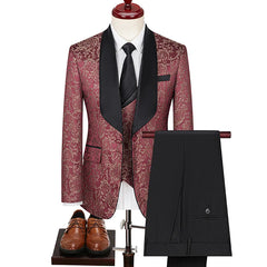 Tuxedo for Mens: Cross-border Plus-size Men's Jacquard Suit Wedding Dress Groom Suit